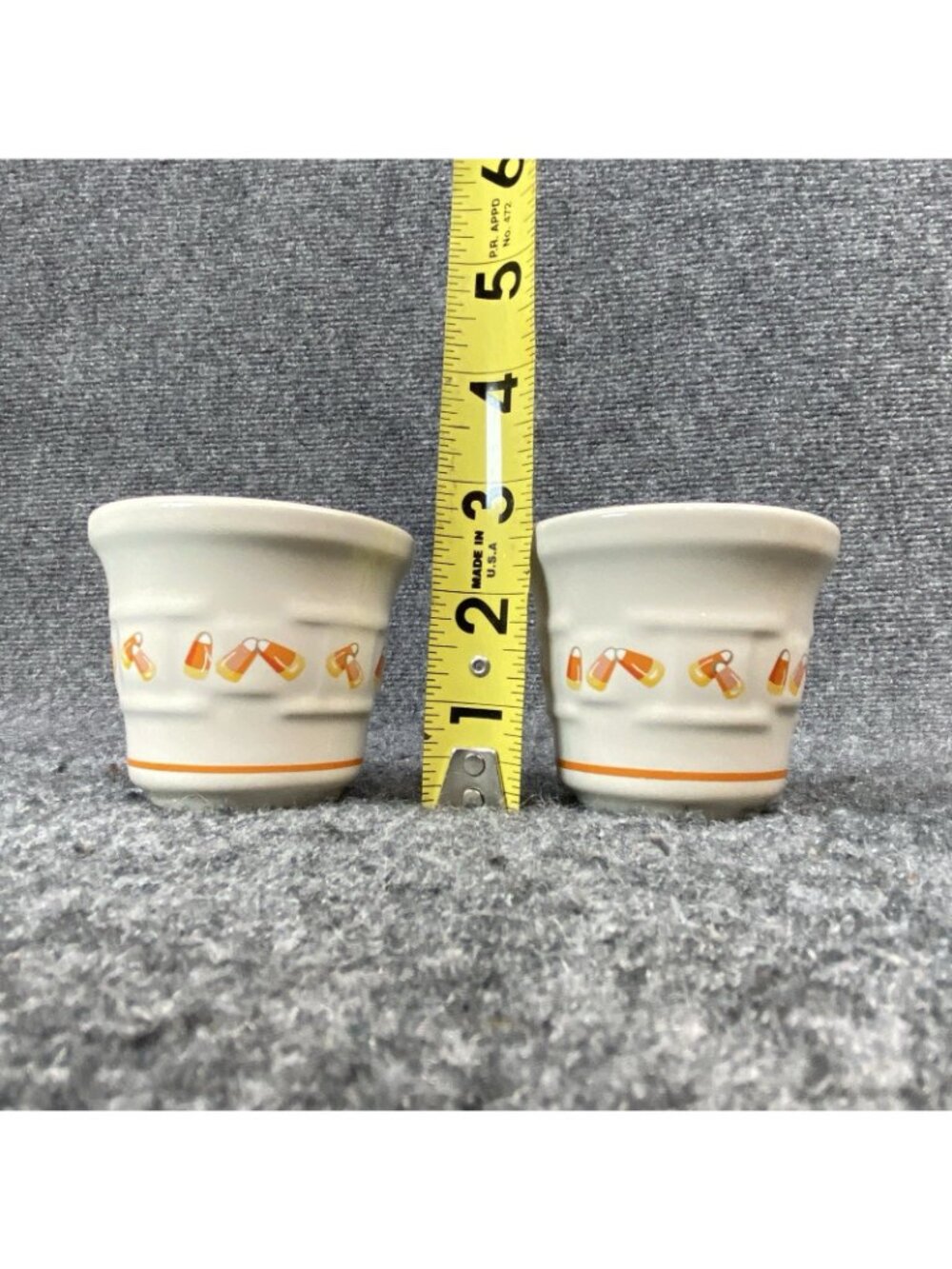 Longaberger Candy Corn 2 Pack Votive Cups Pottery Made in USA - Picture 4 of 8